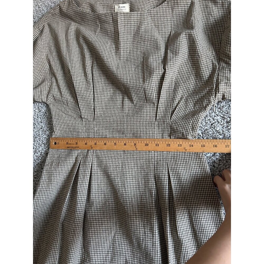 St. Agni Womens Sz Medium Linen Midi Forme Dress Brown Checkered Cotton - Picture 12 of 14